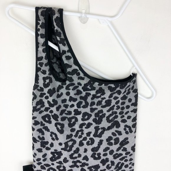 BEBE leopard single shoulder bodycon dress silver - Picture 2 of 6